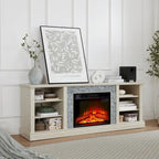 Modern TV Media Stand with 23 Fireplace Insert, Large Faux Stacked Stone TV Desk Storage Rack