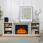 Modern TV Media Stand with 23 Fireplace Insert, Large Faux Stacked Stone TV Desk Storage Rack