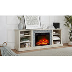 Modern TV Media Stand with 23 Fireplace Insert, Large Faux Stacked Stone TV Desk Storage Rack