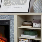 Modern TV Media Stand with 23 Fireplace Insert, Large Faux Stacked Stone TV Desk Storage Rack