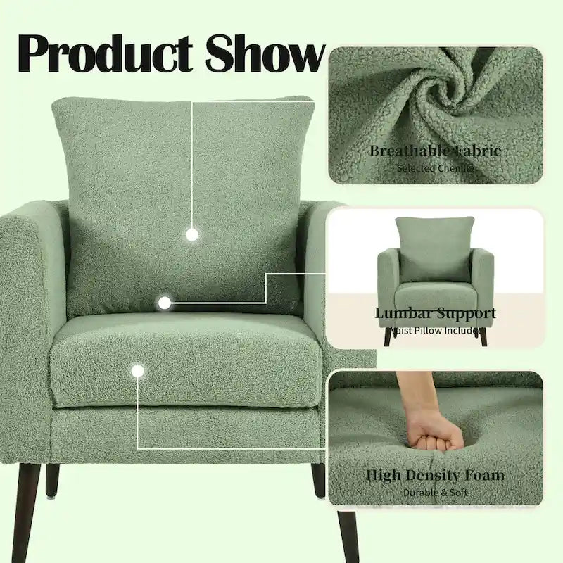 Green 26.77 Upholstered Arm Chair with Solid Wood Legs