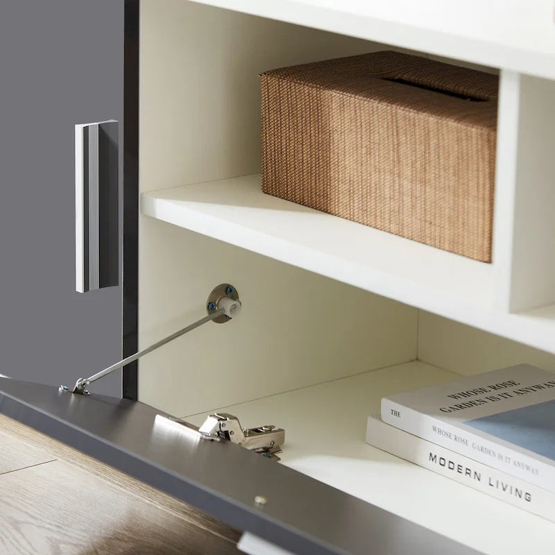 Gray 62.99 TV Stand with LED Lights, Cabinets, and Open Shelves for TVs Up to 65