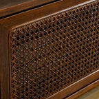 Walnut 59 TV Stand with Open Shelves & Rattan Doors for 65 TVs