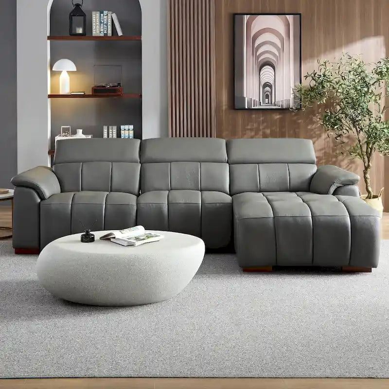 Wall-Hugger Reclining Sofa Modern Electric Control Genuine Leather L Shaped Couch, Seating Furniture with USB Port
