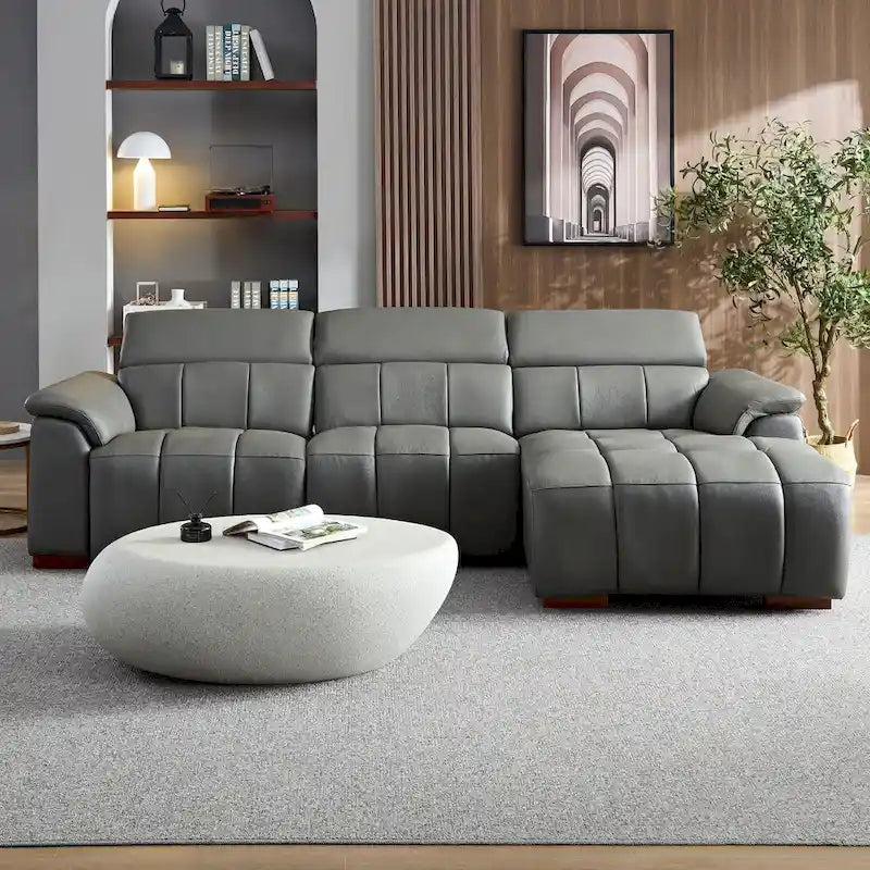Wall-Hugger Reclining Sofa Modern Electric Control Genuine Leather L Shaped Couch, Seating Furniture with USB Port