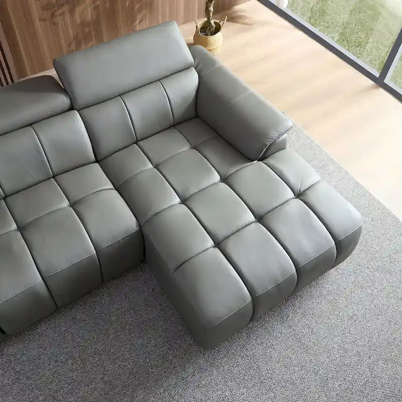 Wall-Hugger Reclining Sofa Modern Electric Control Genuine Leather L Shaped Couch, Seating Furniture with USB Port