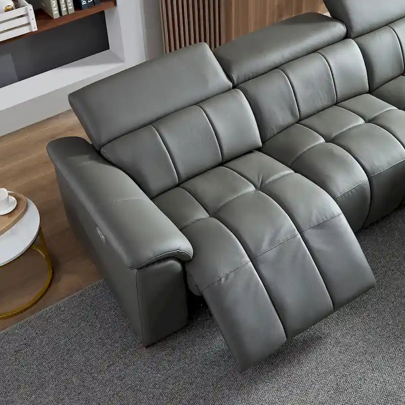 Wall-Hugger Reclining Sofa Modern Electric Control Genuine Leather L Shaped Couch, Seating Furniture with USB Port