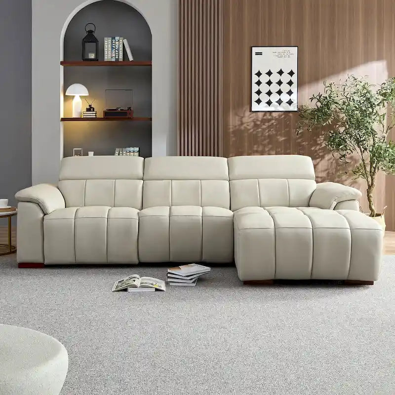 Wall-Hugger Reclining Sofa Modern Electric Control Genuine Leather L Shaped Couch, Seating Furniture with USB Port