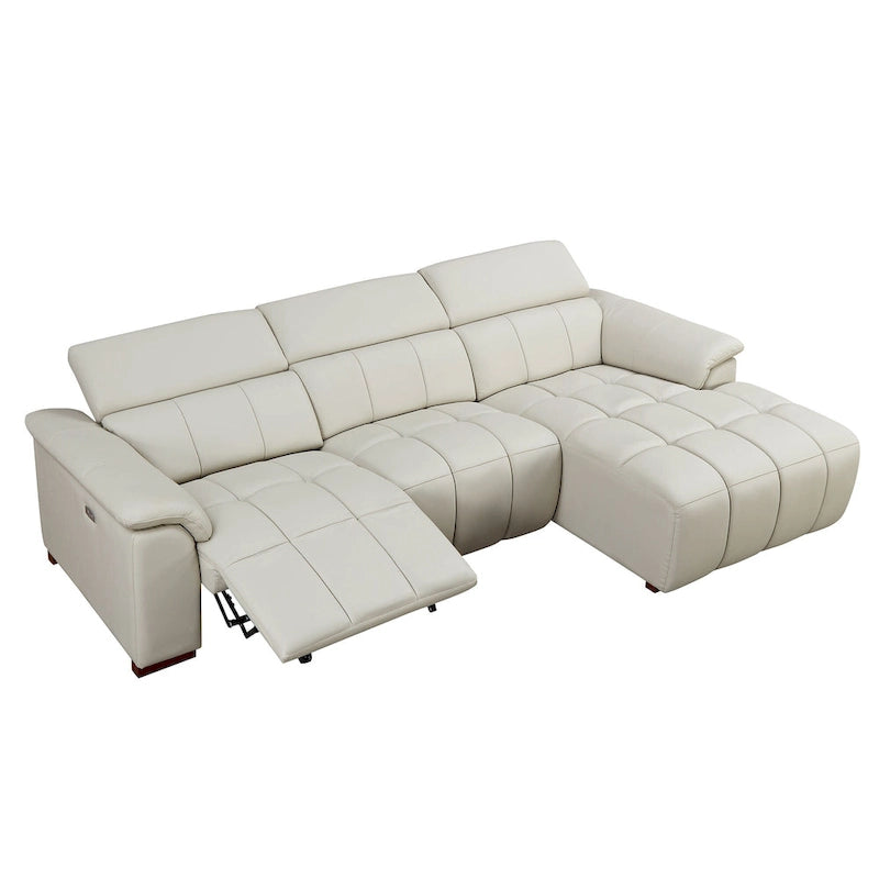 Wall-Hugger Reclining Sofa Modern Electric Control Genuine Leather L Shaped Couch, Seating Furniture with USB Port