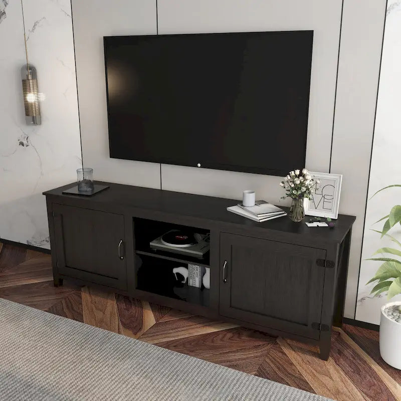 Black 70.08 TV Stand with Doors & Open Compartments for 60 TVs