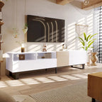 White+Natural 70.9 TV Stand with Storage and Drop Down Door for TVs Up to 80