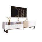 White+Natural 70.9 TV Stand with Storage and Drop Down Door for TVs Up to 80
