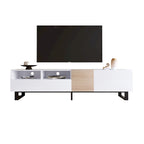 White+Natural 70.9 TV Stand with Storage and Drop Down Door for TVs Up to 80