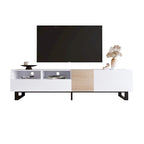 White+Natural 70.9 TV Stand with Storage and Drop Down Door for TVs Up to 80