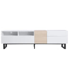 White+Natural 70.9 TV Stand with Storage and Drop Down Door for TVs Up to 80