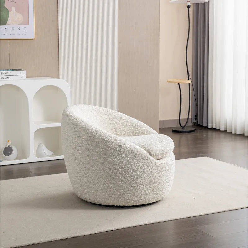Cream White 31 Boucle Upholstered Barrel Chair with Swivel Base