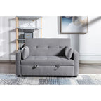 55.12 3-in-1 Linen Loveseat Convertible Sofa Bed with Side Pocket and Pillows