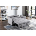 55.12 3-in-1 Linen Loveseat Convertible Sofa Bed with Side Pocket and Pillows