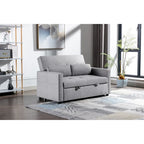 55.12 3-in-1 Linen Loveseat Convertible Sofa Bed with Side Pocket and Pillows
