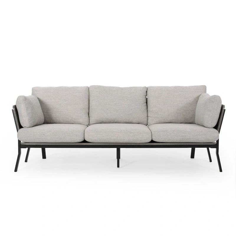 Modern 80.25 3-Seater Sofa with Flared Arms, Pillows, and Wood Legs