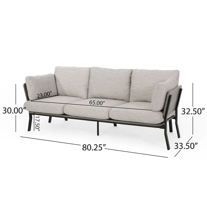 Modern 80.25 3-Seater Sofa with Flared Arms, Pillows, and Wood Legs