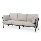 Modern 80.25 3-Seater Sofa with Flared Arms, Pillows, and Wood Legs