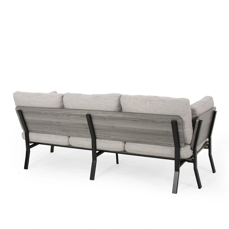 Modern 80.25 3-Seater Sofa with Flared Arms, Pillows, and Wood Legs