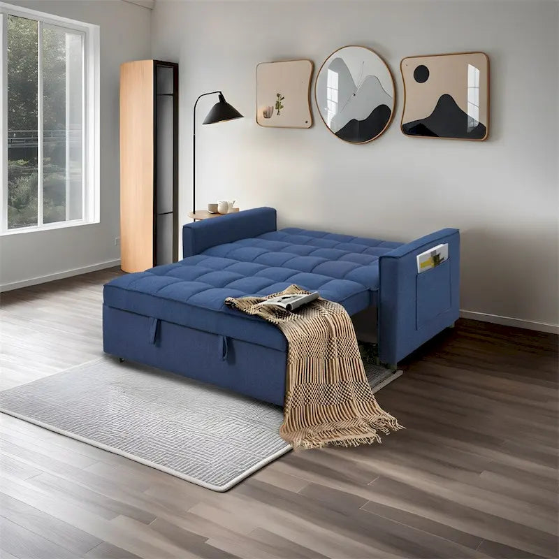 Stylish Pull-Out Sofa Bed w/Woven Polyester Fabric & Solid Wood Frame