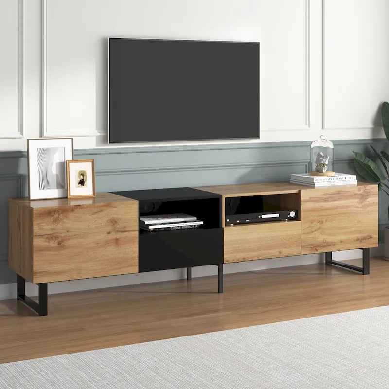 TV Stand with 2 Cabinets and Open Storage Compartment