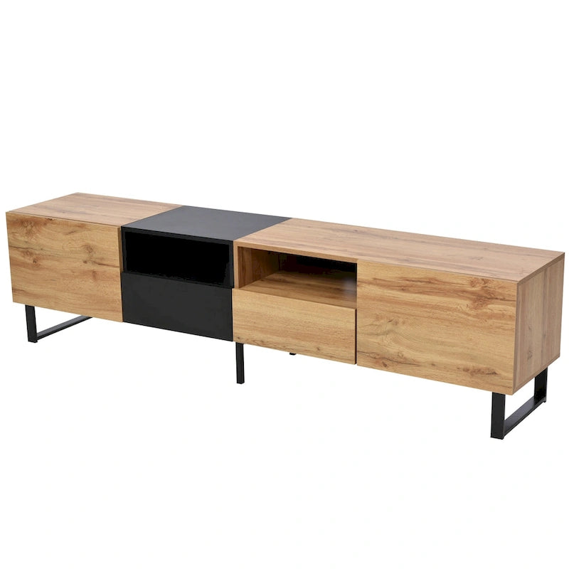 TV Stand with 2 Cabinets and Open Storage Compartment