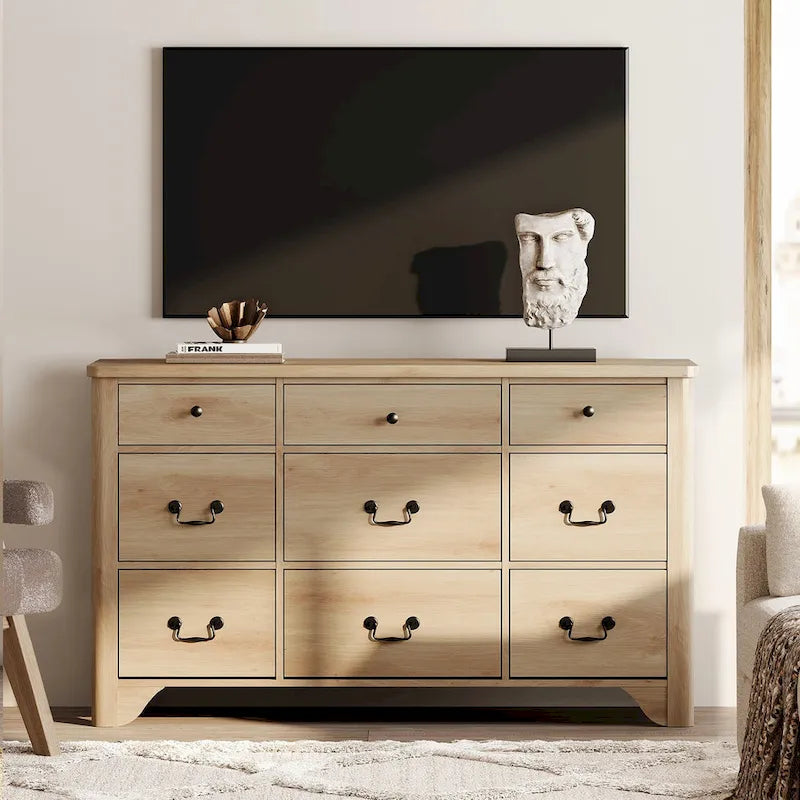 WAMPAT 53.5 Wide Farmhouse White Dresser TV Stand with Curved Edge Design and Wide Chests of Drawers