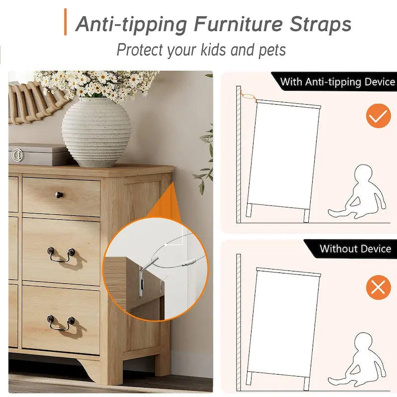 WAMPAT 53.5 Wide Farmhouse White Dresser TV Stand with Curved Edge Design and Wide Chests of Drawers