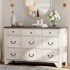 WAMPAT 53.5 Wide Farmhouse White Dresser TV Stand with Curved Edge Design and Wide Chests of Drawers