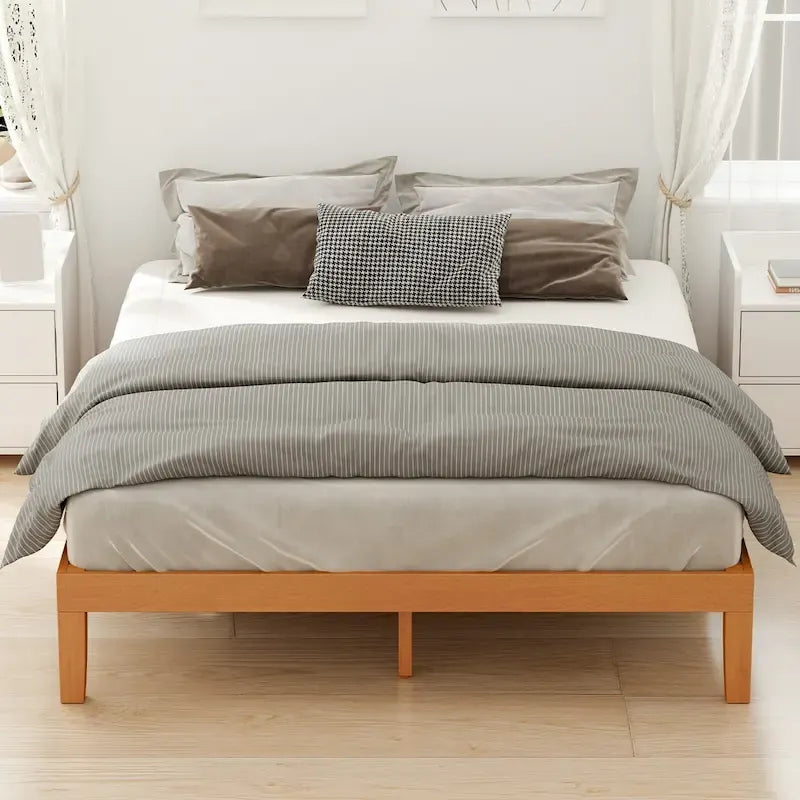Queen Size Solid Wood Platform Bed with 1000lb Capacity & Storage