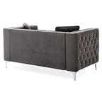 Tufted Nailhead Trim Velvet 2-Seater Sofa with Throw Pillows - 63 - Gray