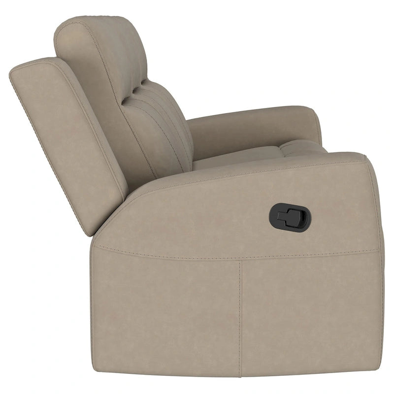 Krio Manual Recliner Sofa, 80 Inch Modern Taupe Brown Faux Leather