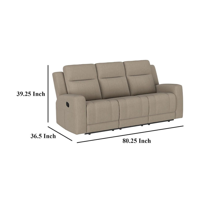 Krio Manual Recliner Sofa, 80 Inch Modern Taupe Brown Faux Leather