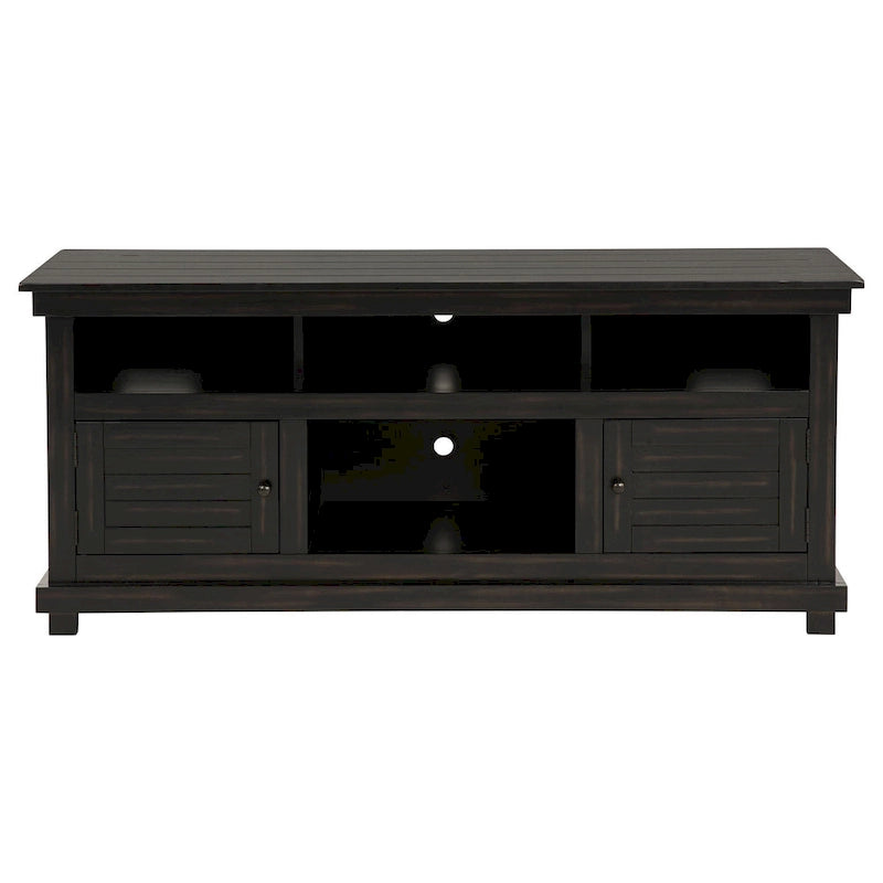 Ayne TV Stand Media Cabinet, 2 Doors and 4 Shelves, Black Wood 60 Inch