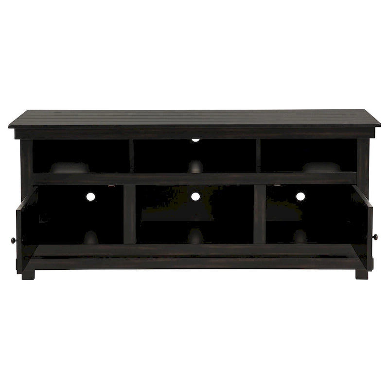 Ayne TV Stand Media Cabinet, 2 Doors and 4 Shelves, Black Wood 60 Inch