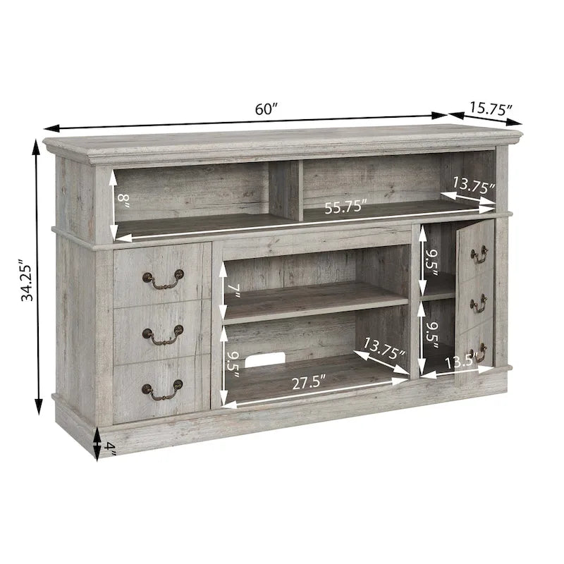 Traditional Rustic Farmhouse TV Stand with 6 Drawer, 4 Storage Shelf and Cable Management For Living Room Bedroom