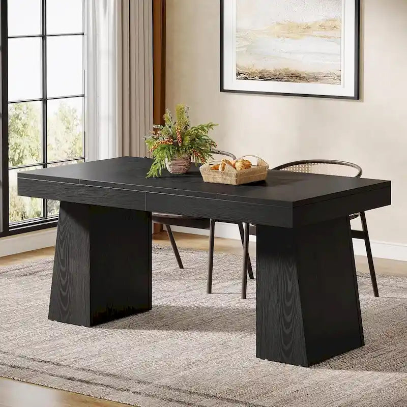 55-Inch Dining Table for 4-6, Rectangular Dining Room Table with Sturdy Legs
