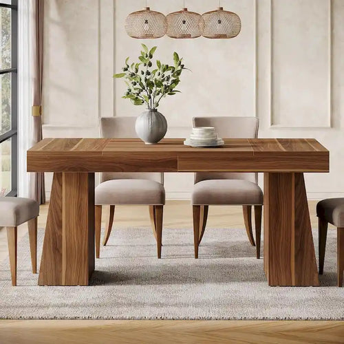 55-Inch Dining Table for 4-6, Rectangular Dining Room Table with Sturdy Legs