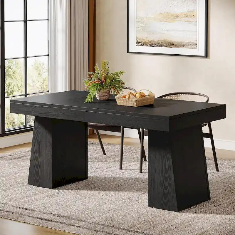 55-Inch Dining Table for 4-6, Rectangular Dining Room Table with Sturdy Legs