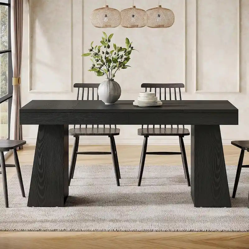55-Inch Dining Table for 4-6, Rectangular Dining Room Table with Sturdy Legs