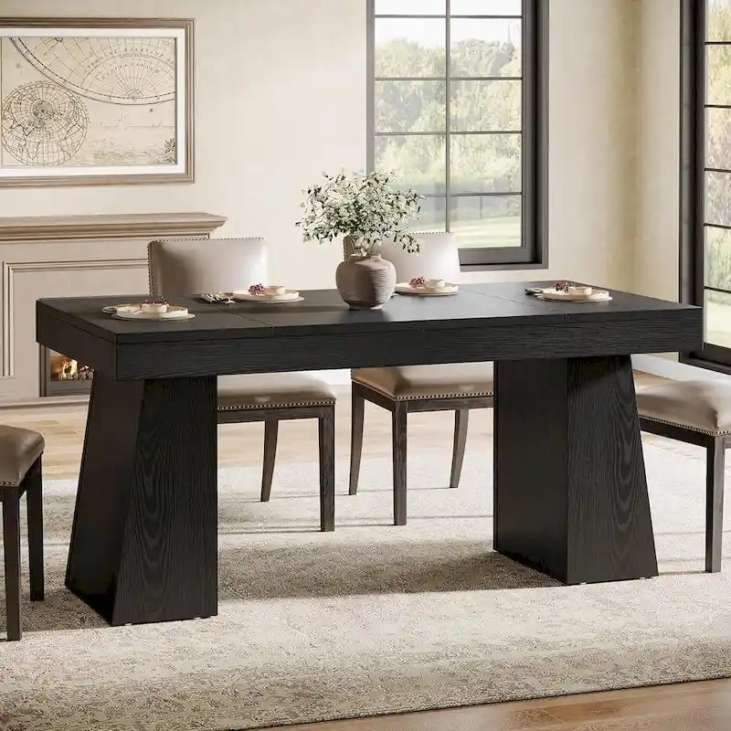 55-Inch Dining Table for 4-6, Rectangular Dining Room Table with Sturdy Legs