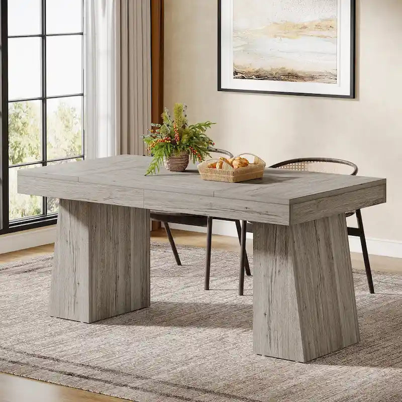 55-Inch Dining Table for 4-6, Rectangular Dining Room Table with Sturdy Legs