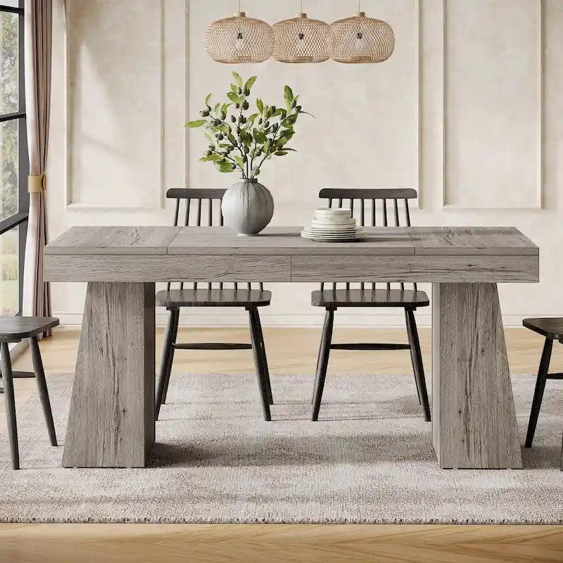 55-Inch Dining Table for 4-6, Rectangular Dining Room Table with Sturdy Legs