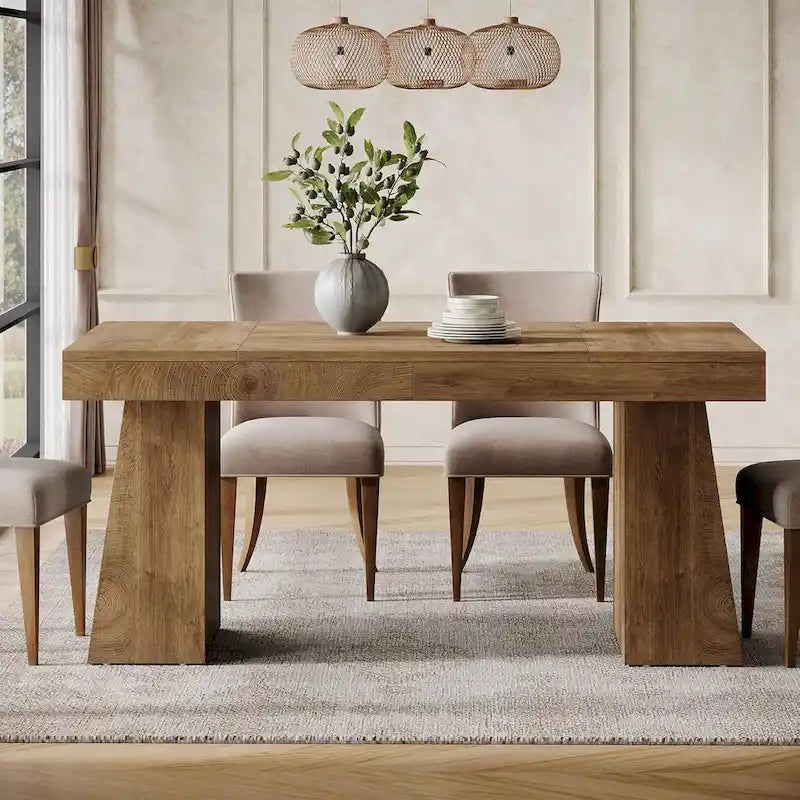 55-Inch Dining Table for 4-6, Rectangular Dining Room Table with Sturdy Legs