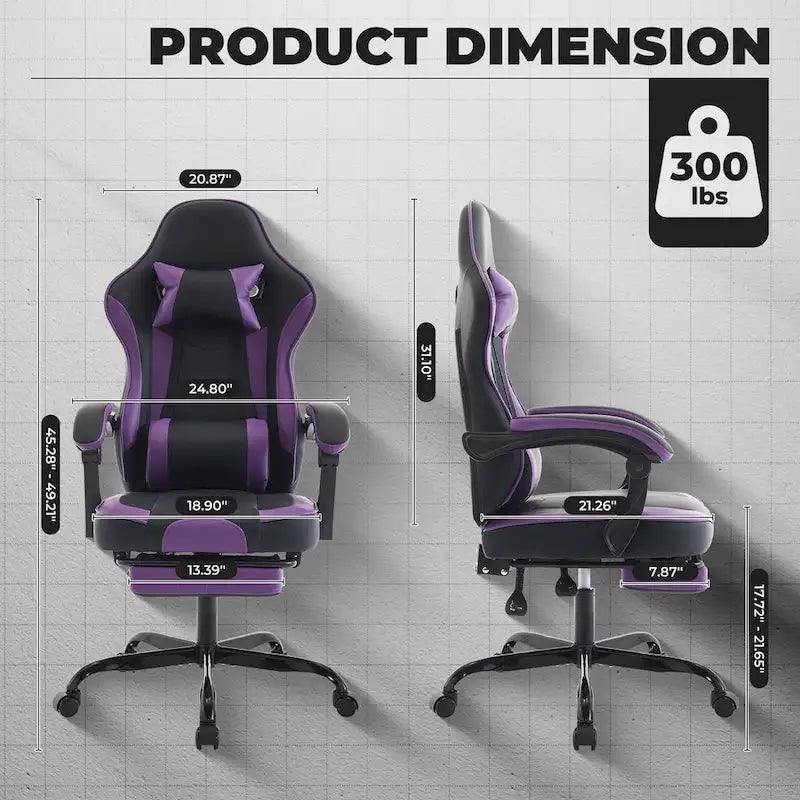 Gaming Chair, Ergonomic Computer Chair Height Adjustable Swivel Video Game Chair for Adults, 300lb Max