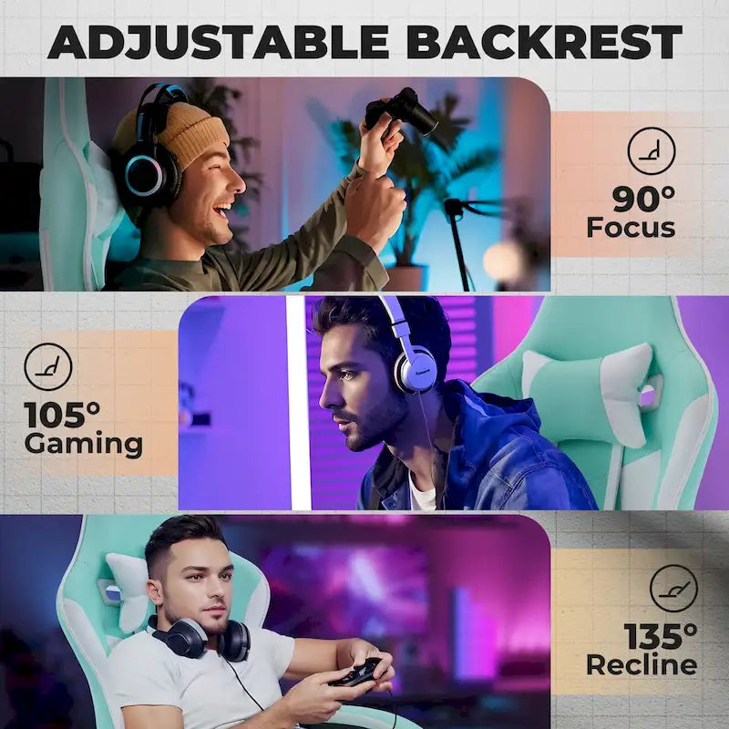 Gaming Chair, Ergonomic Computer Chair Height Adjustable Swivel Video Game Chair for Adults, 300lb Max